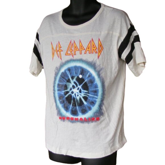 DEF LEPPARD Tee, M, Forever 21, 2 sided, 1993, White Jersey, Stripe Short sleeve - Picture 3 of 6